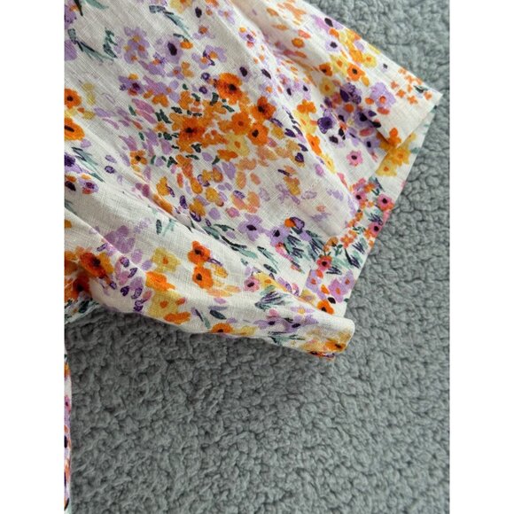 H&M  Floral Linen Cropped Button-Up Shirt With 3/4 Sleeves Size XL - Picture 6 of 8